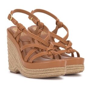 VINCE CAMUTO DELYNA STRAPPY PLATFORM WEDGE ESPADRILLE GOLDEN WALNUT NEW! Sz9.5